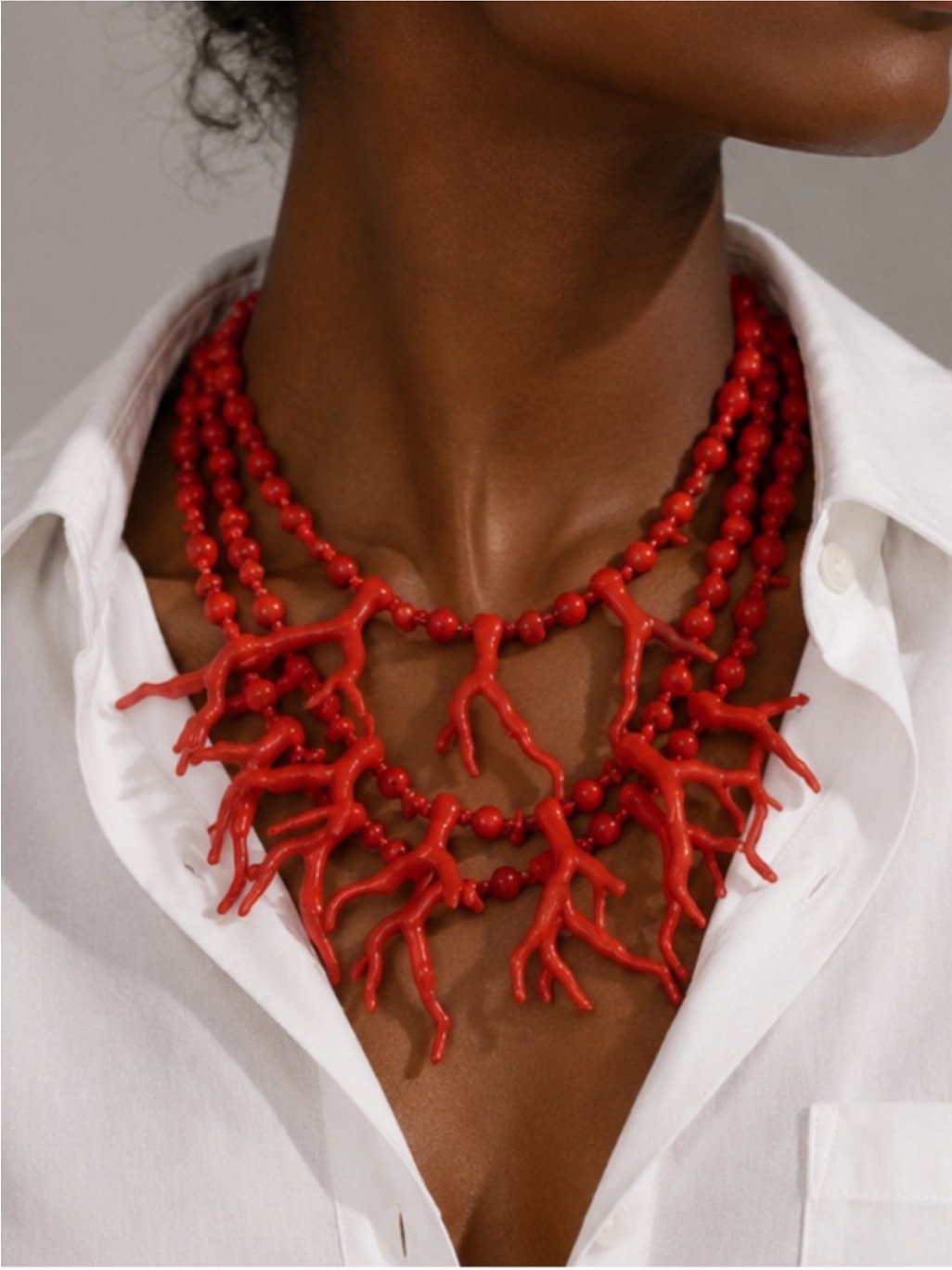 New! Coastal Preppy Colorful Red Coral Beaded Stack Dopamine Necklace Nwot 5054